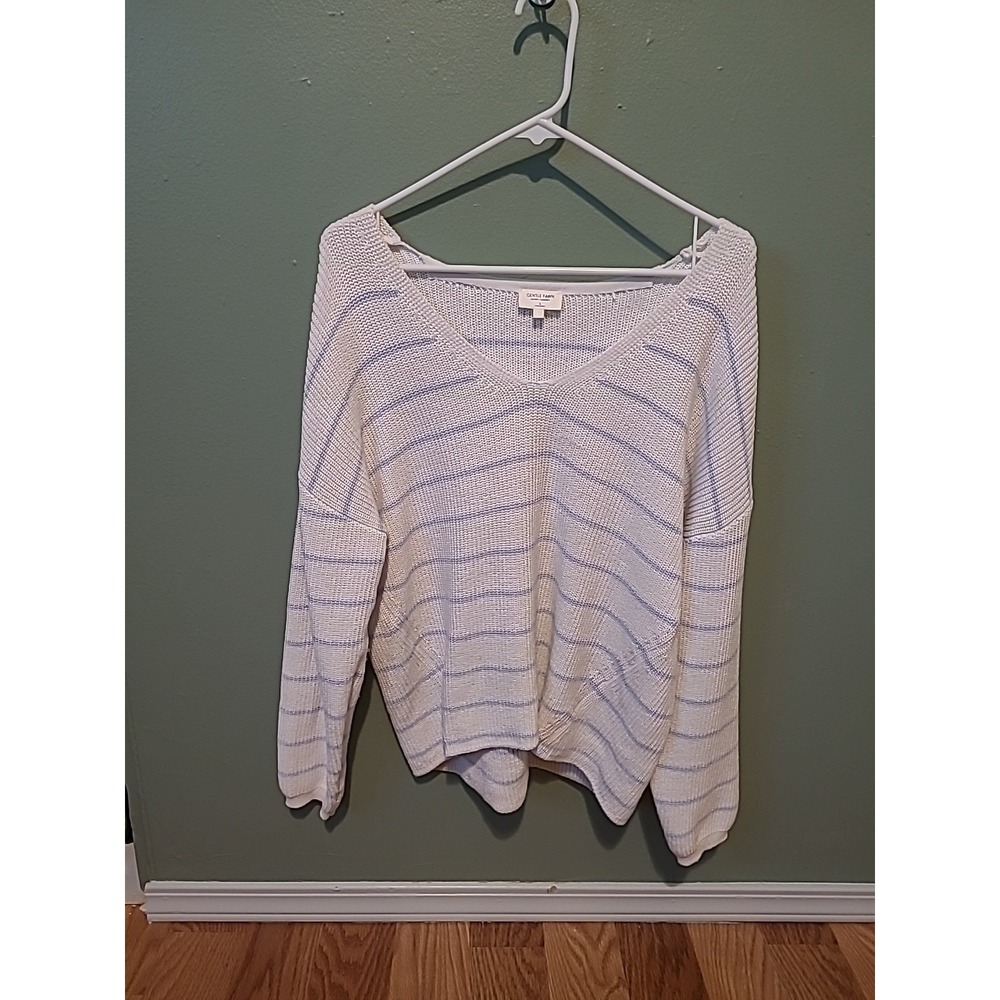 Gentle Fawn Tucker V Neck‎ Sweater in Bluebell Stripe Large